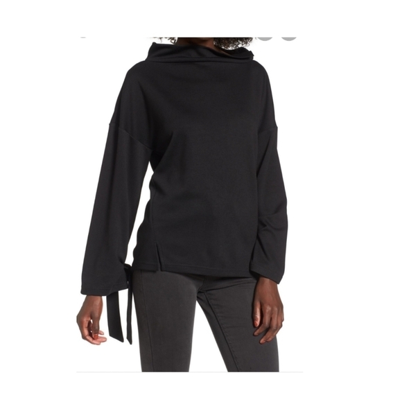 J.O.A Tie Sleeve Black Sweatshirt Top Size Extra Small - Picture 1 of 9